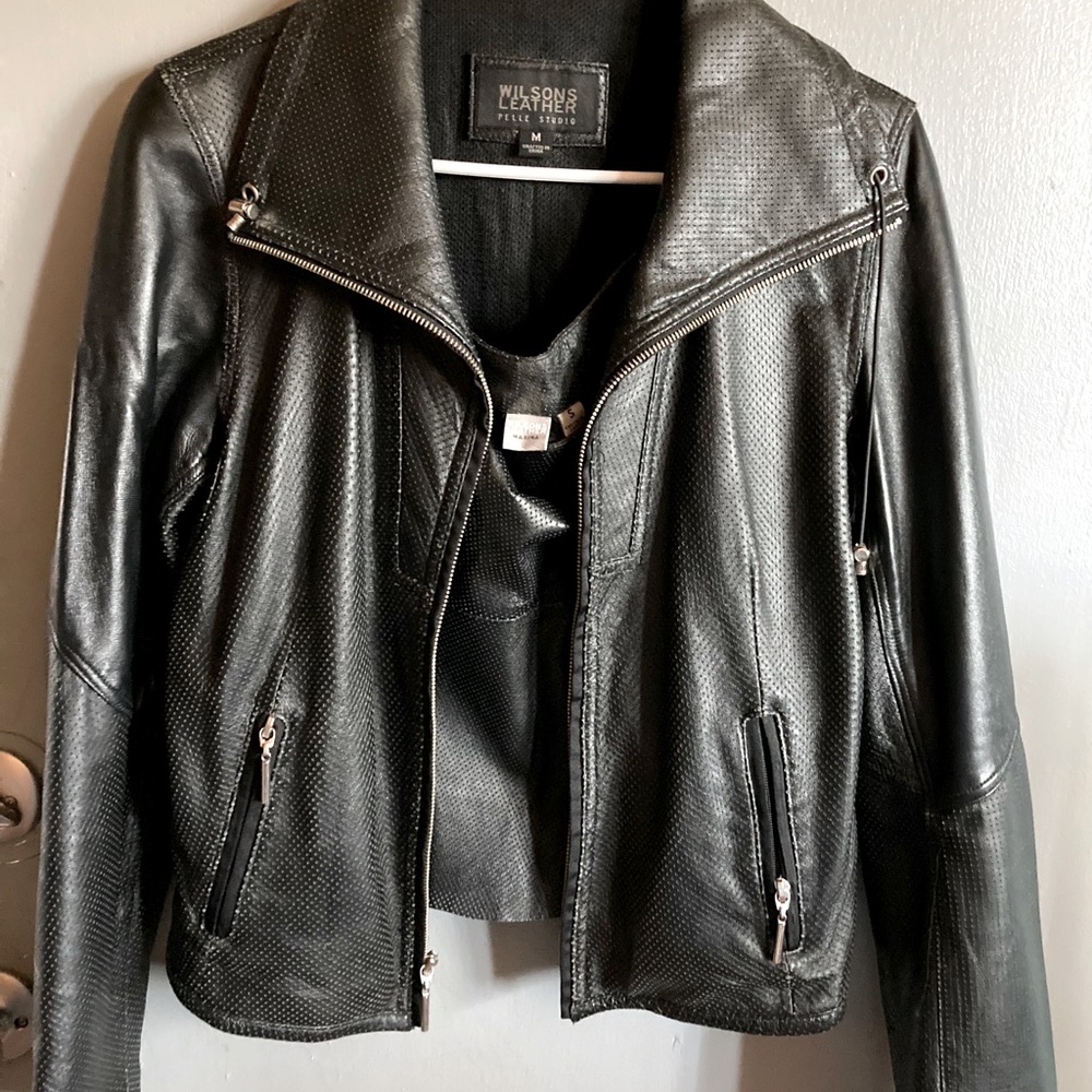 Black Leather Flared Skirt & Dress jacket